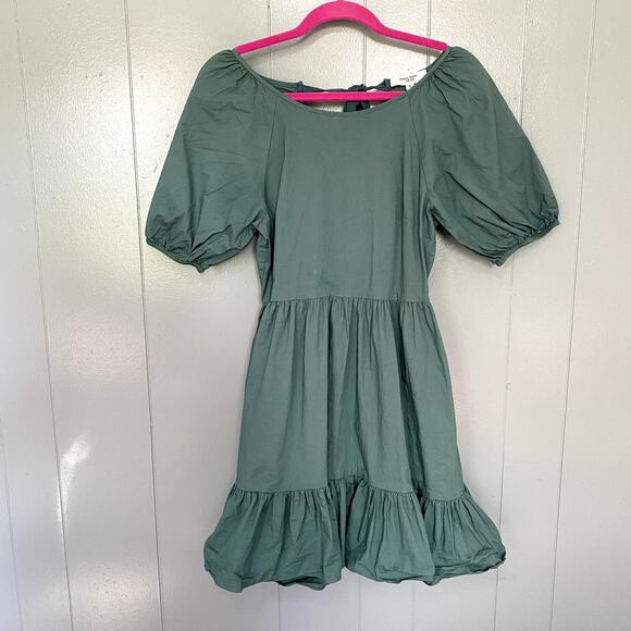 Peter Som Green Puff Sleeves Open Tie Back Ruffle A-line Summer Mini Dress 6 - Picture 3 of 10